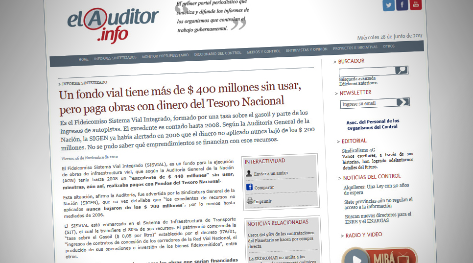 El Auditor.info detalló un informe sobre el SISVIAL de 2008.