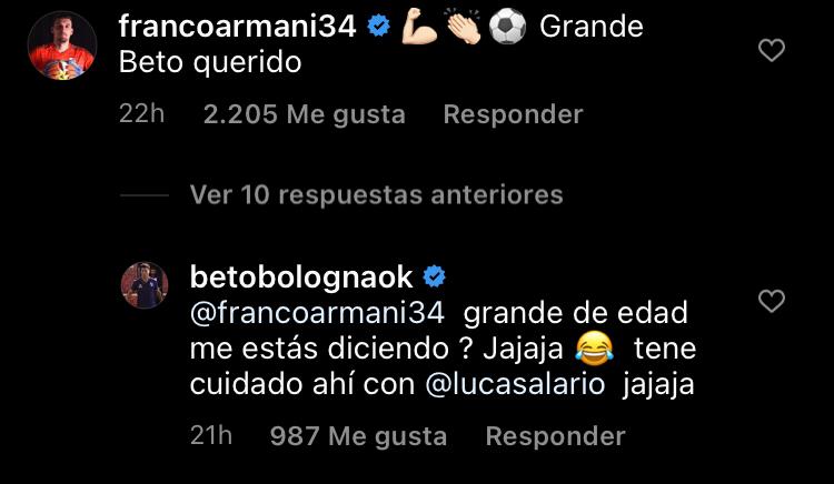 El distendido cruce entre Armani y Bologna por las redes