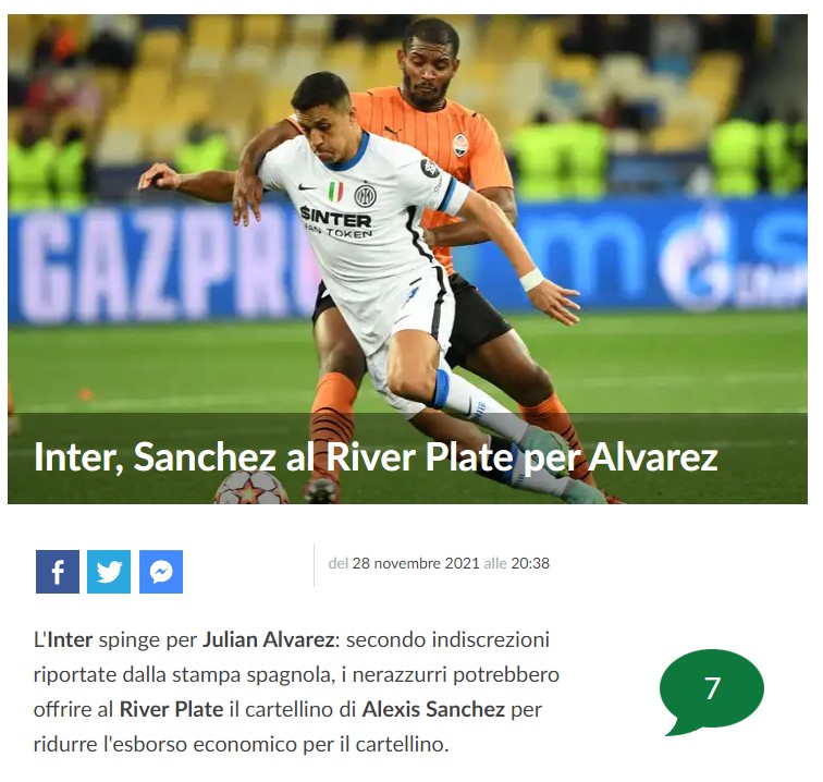 De acuerdo a medios italianos, el Inter propondría un futbolista sudamericano en la negociación por Álvarez