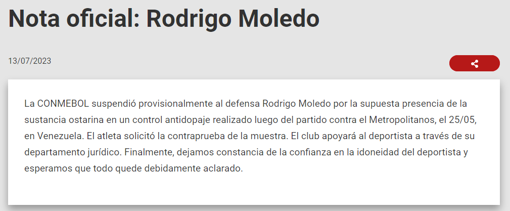Atento River: Caso de doping en Inter de Porto Alegre