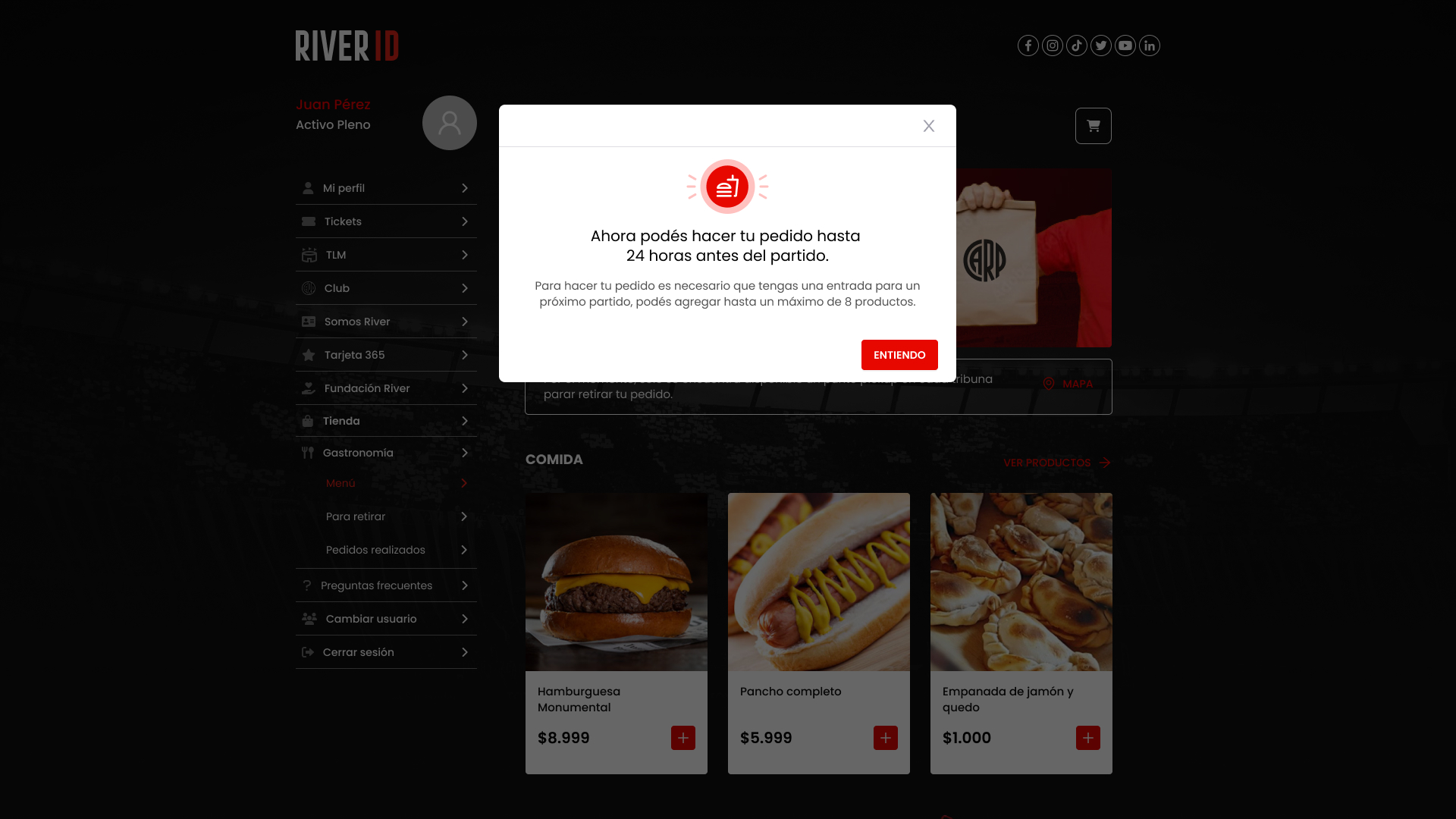 River y un nuevo servicio en el Monumental: precompra de comida en River ID para retirar en el partido